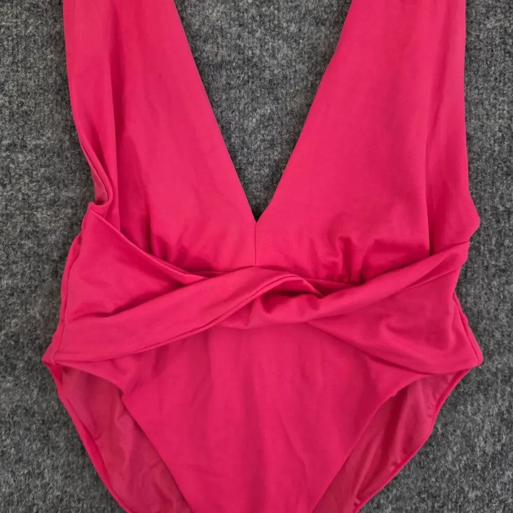 Agua Bendita Swimsuit Large Luau Ellis One Piece Pink Twist Front Beach Pool
